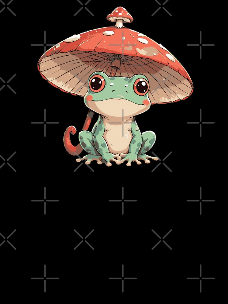 Cute Frog with Mushroom Hat – Whimsical Cottagecore Nature Design by Kajiart