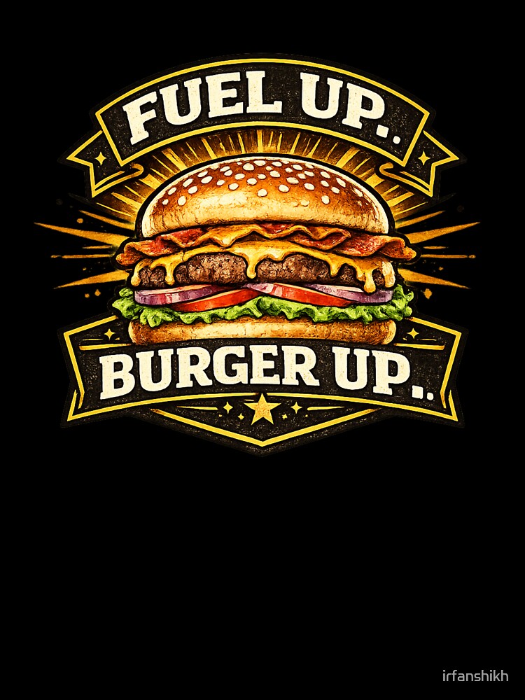 Fuel Up Burger Up: Motivational Badge Energy Cheeseburger Design by irfanshikh