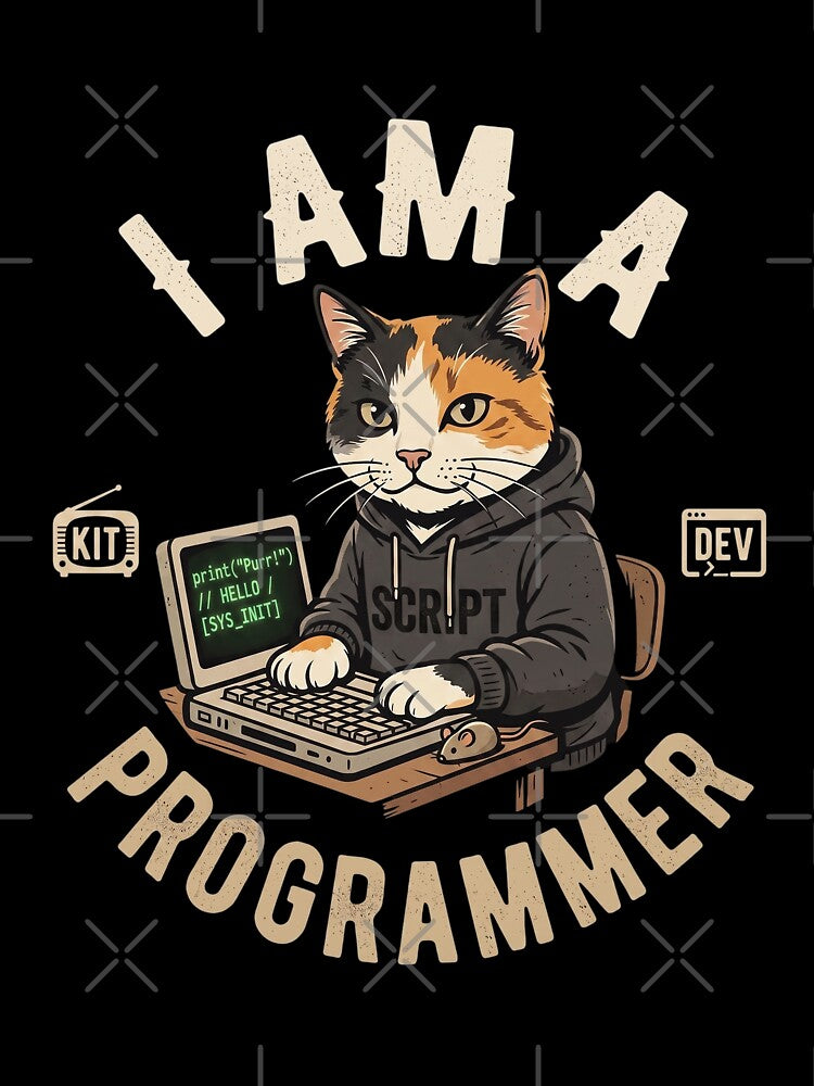 Funny Programmer Cat Coding Retro Hoodie Design by CrystalMineArts