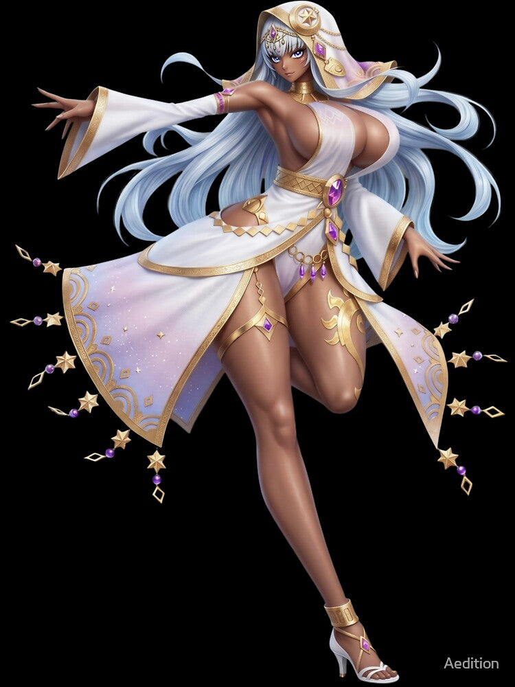 Celestial Anime Sorceress Fantasy Warrior Girl | Egyptian Goddess Waifu Art by Aedition