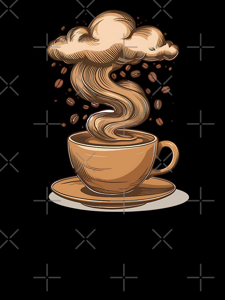 Coffee Maker - Artistic Coffee Cup with Dreamy Clouds and Coffee Beans by DesignDoodleArt