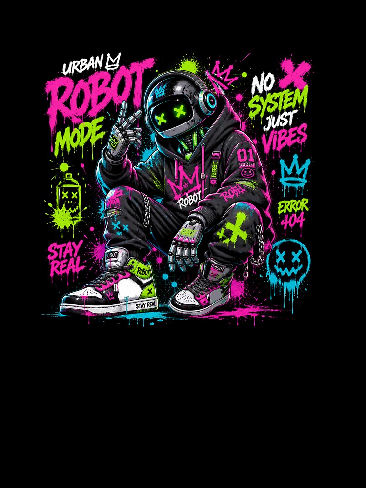 Street Robot Cyber Graffiti Shirt | Futuristic Streetwear by JustResultsCo Unisex , , , Long Sleeve Tee