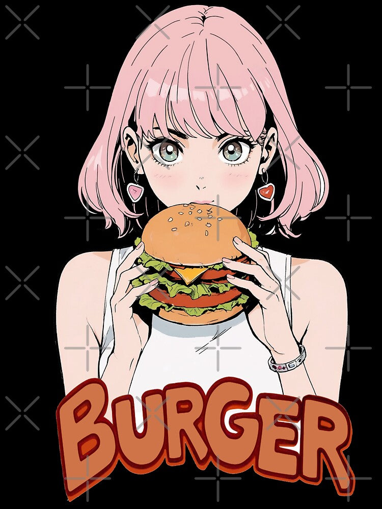 Cute girl eating a hamburger by JonelleTshirts