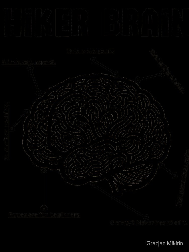 Hiker Brain - gear Up and conquer funny t-shirt by Gracjan Mikitin