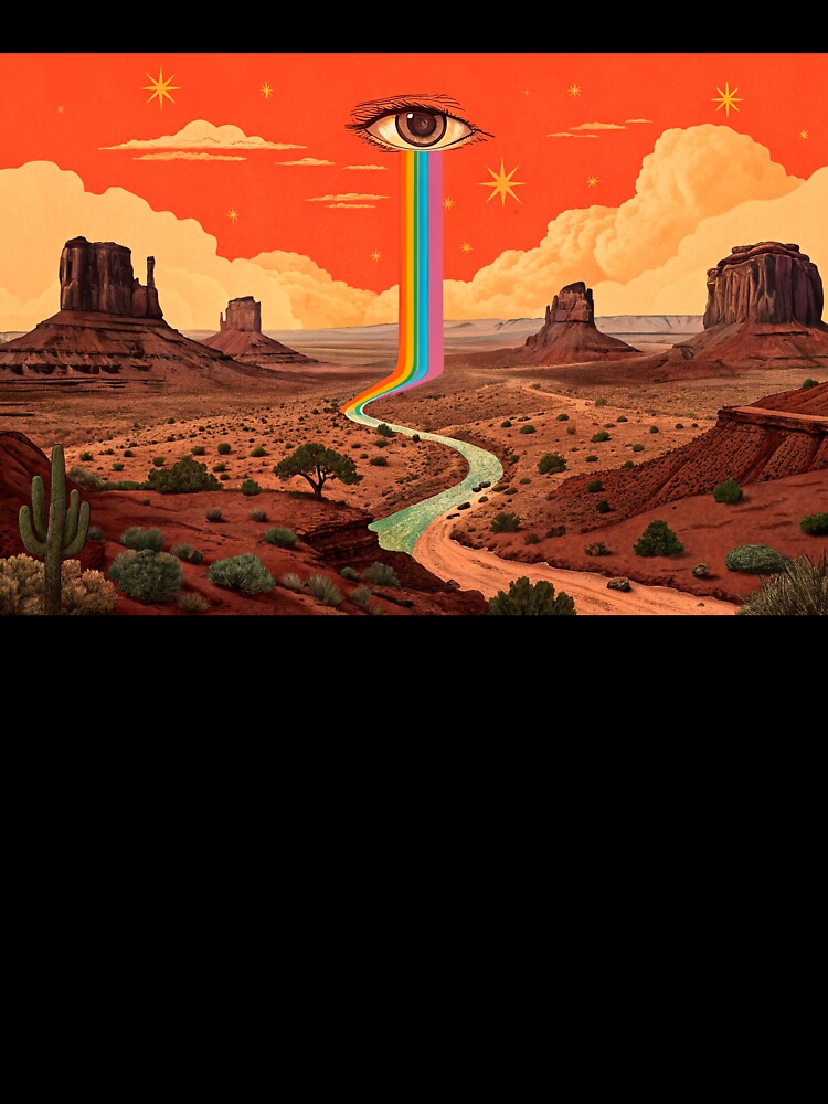 a surreal, psychedelic desert landscape by elkuni