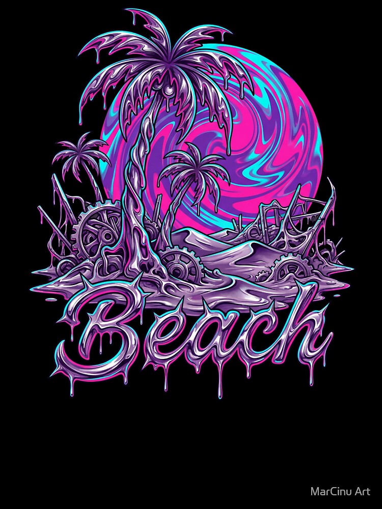 Melting Palm Tree Liquid Cyber Beach 2026 by MarCinu Art