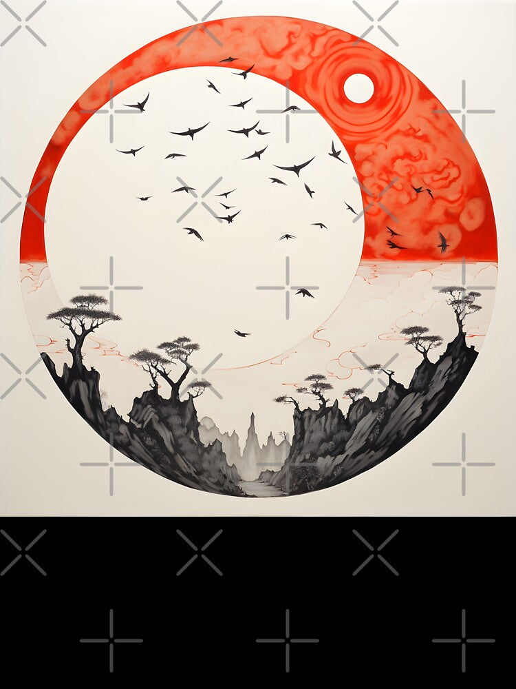 minimalist red sun art print, birds by dcrc