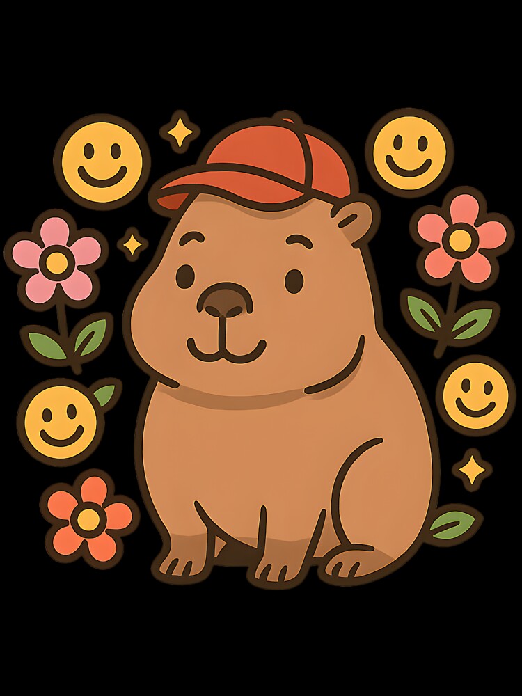 Capybara with Cap and Flowers by FunnySignalStudio