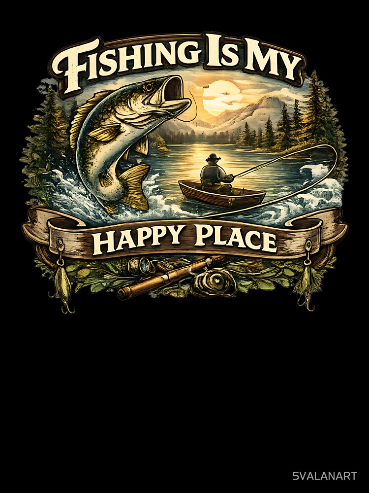 Fishing Is My Happy Place – Peaceful Fishing Nature Design by SVALANART
