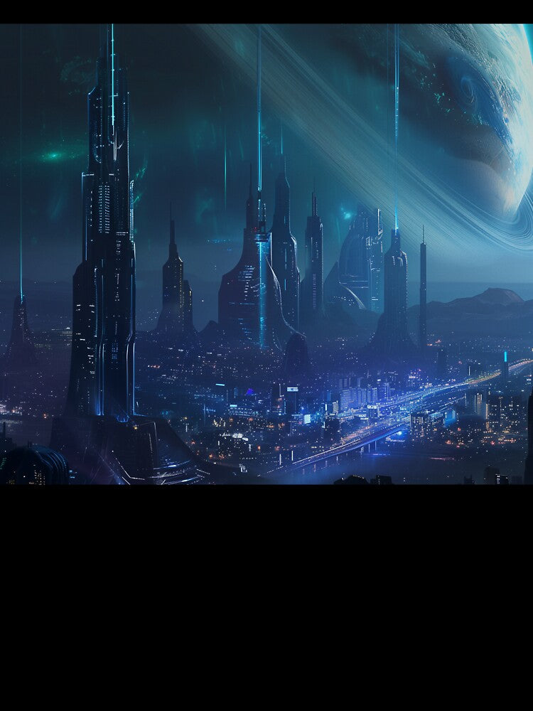 Futuristic City Skyline at Night by QuantumDrift