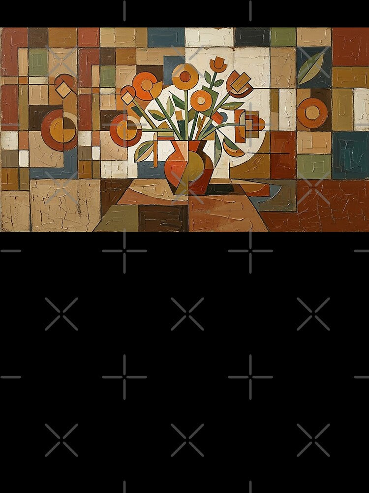 Bauhaus Abstract Still Life  Painting – Earth Tone Floral Art – Mid-Century Modern by CattlettArt