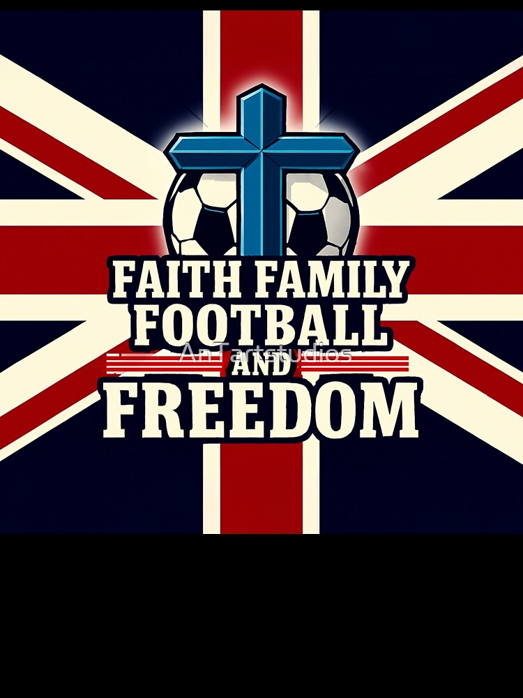 Faith Family Football & Freedom British Union Jack Soccer Cross Design by AnTartstudios Unisex , , , Long Sleeve Tee
