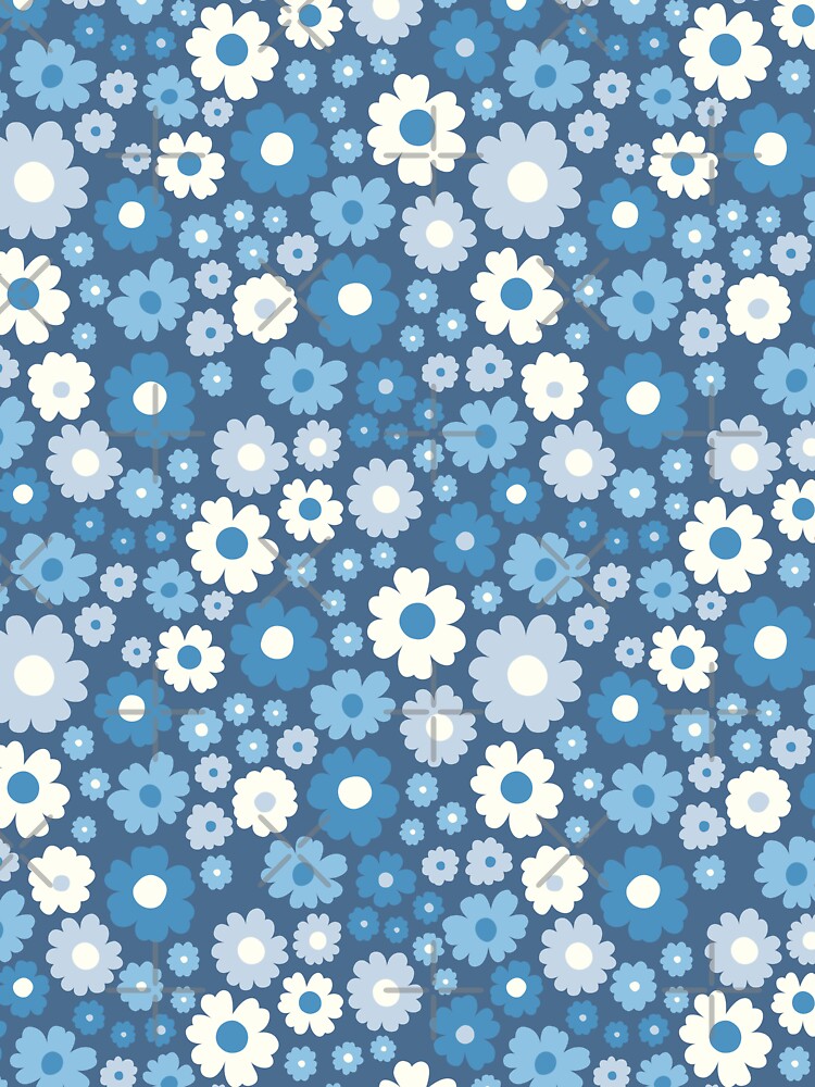 GROOVY RETRO FLOWER POWER GIRLY 70S AND 60S STYLE BLUE by blomastudios