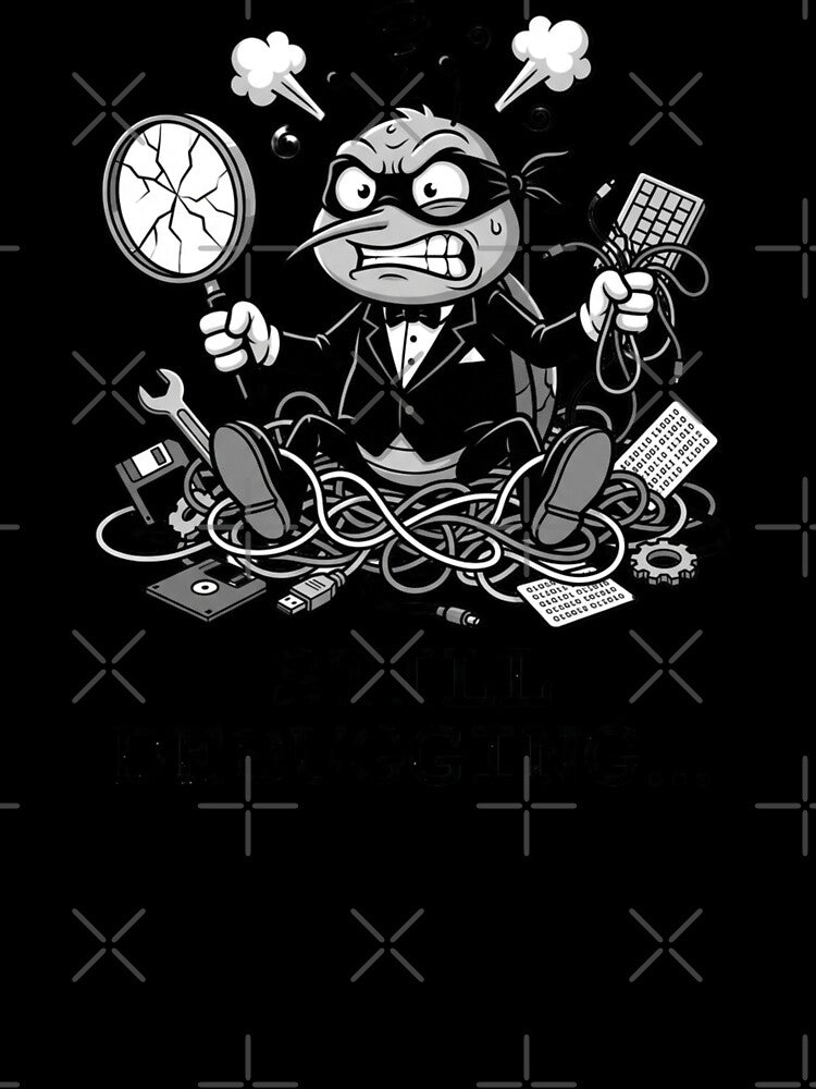 Still Debugging Angry Turtle Funny Mascot for Tech Professional by chattsuede