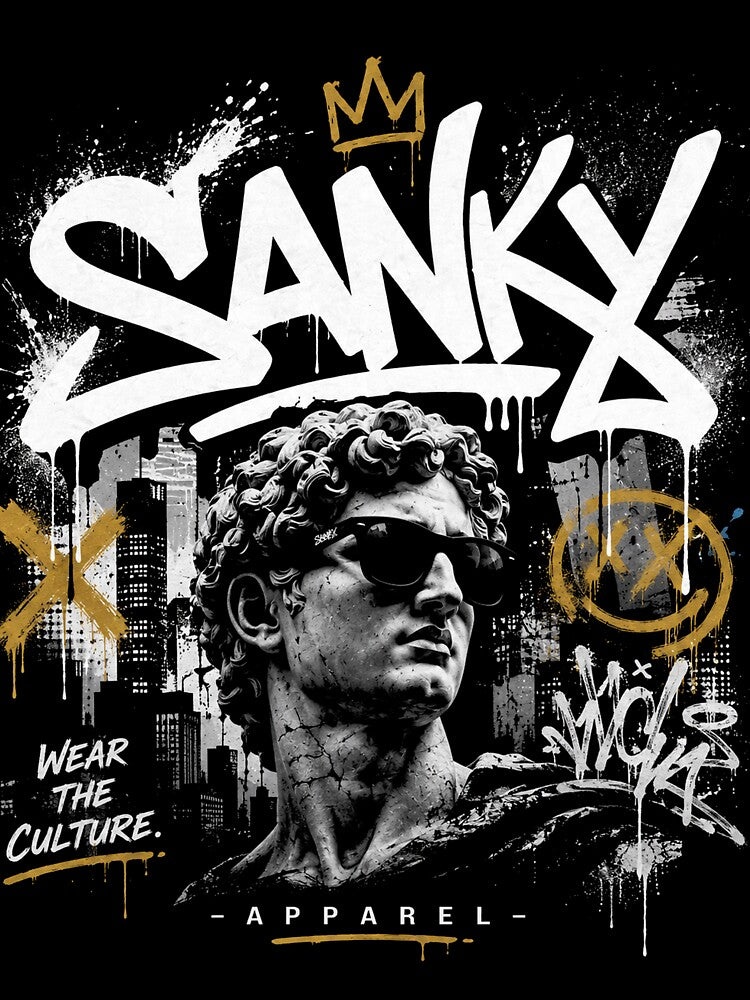 SANKY Streetwear Graffiti Statue – Urban Art Graphic by Sanky-Apparel