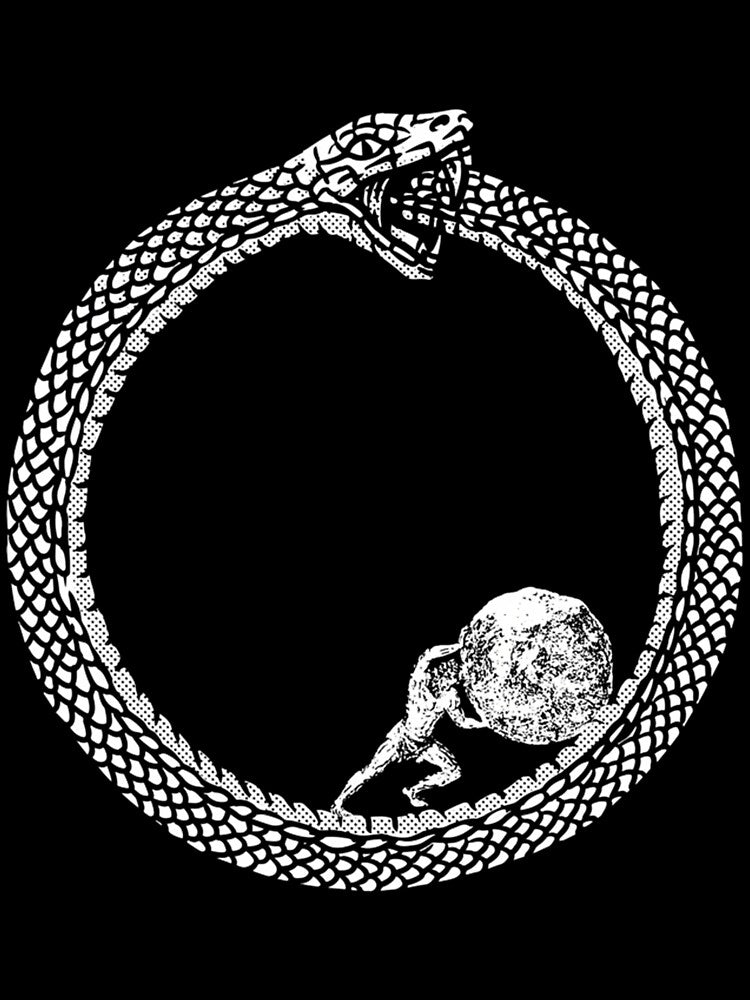 Sisyphus In An Ouroboros Snake - Unisex Philosophy T-Shirt For Existentialists by ART-KaraSikora