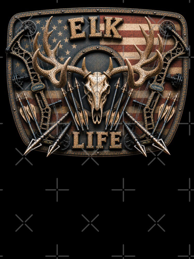 Elk Life American Flag Trophy Bull Elk Bow Hunting Badge Wall Art for Archery Hunters by artistwill
