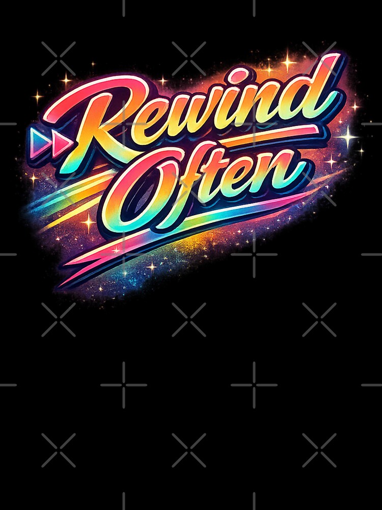 Rewind Often – Retro 80s Rainbow Neon Script (VHS Vibes) by All I Need Designs