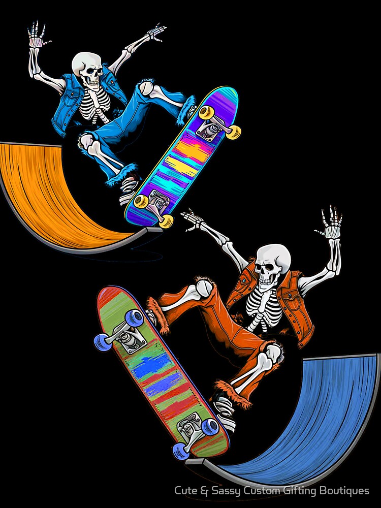 Skeleton Cool Retro Vibe Skateboarding Skeleton by Cute & Sassy Custom Gifting Boutiques