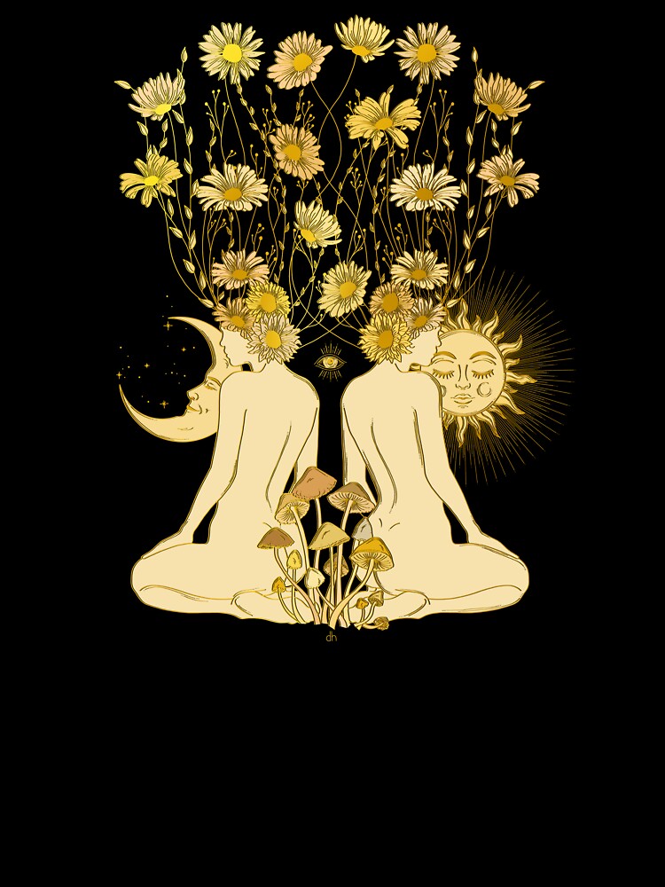 Psychedelic mushroom women with moon and sun by DenHalasovaArt