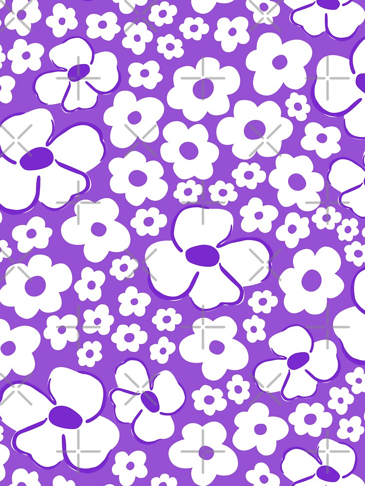 big cute florals bright purple danish style flowers super retro groovy 60s 70s era by blomastudios