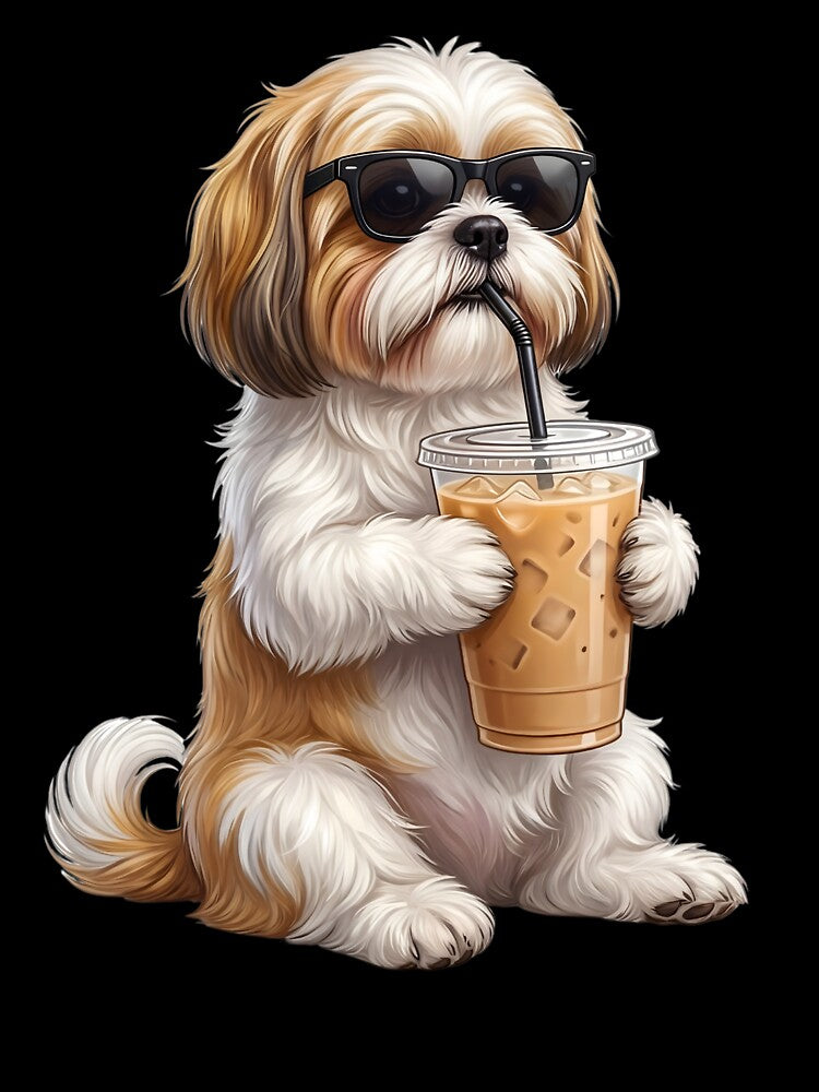 Funny Shih Tzu Drinking Iced Coffee Meme Dog Lover by TerryConnells