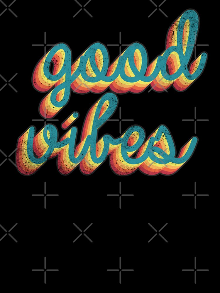 Colorful 80s Retro Palette Good Vibes 3D Extruded Text Distressed Script Typography by Cawaiico