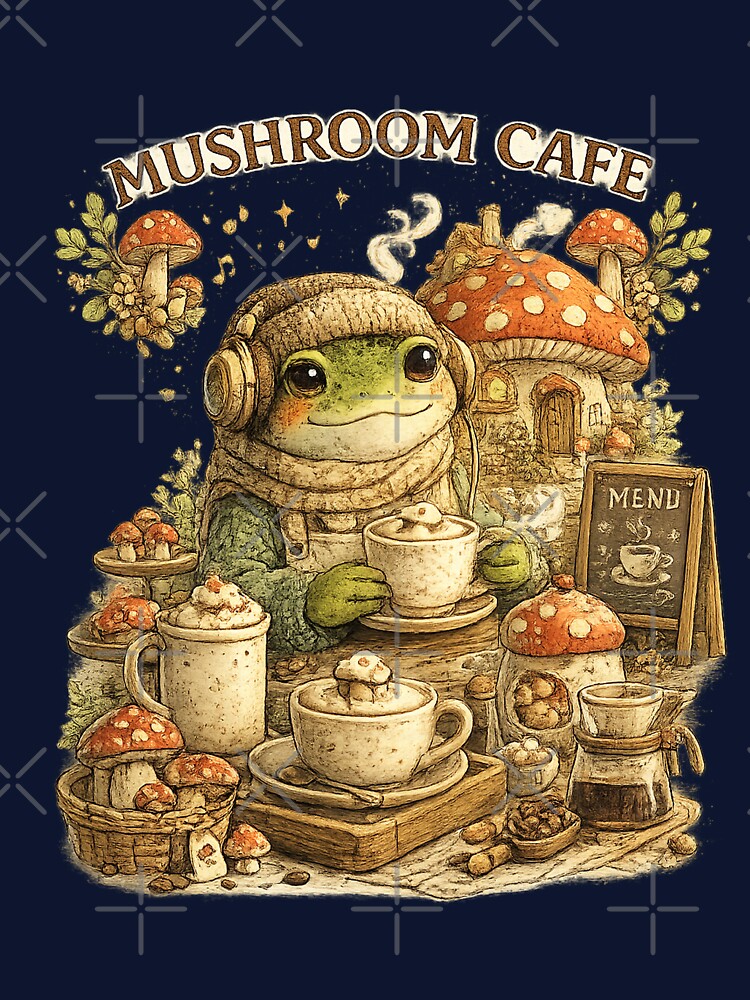 Mushroom Café Frog | Cozy Cottagecore Frog Coffee Lover Cute Forest Design by بيعها | Bee3ha