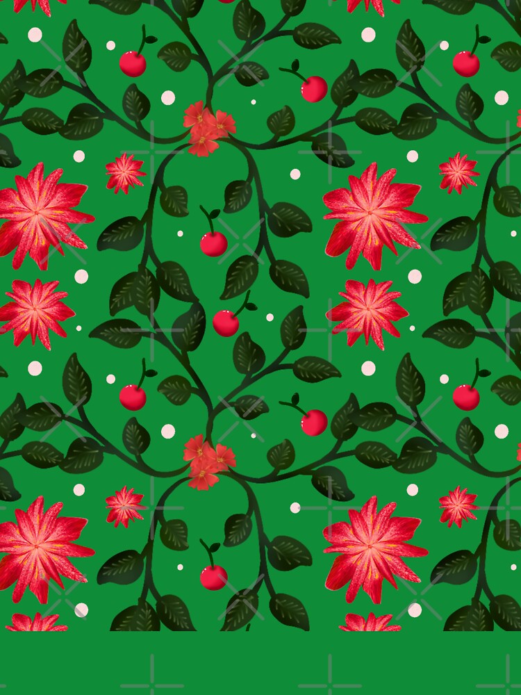 Cherry Blossom Floral Vine Pattern with Cherries by HopeAndHustle