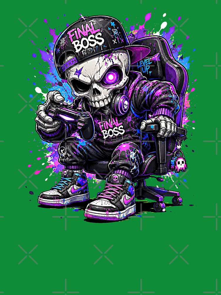 Final Boss Skull Gamer Gaming Chair Graffiti Street Art by markymaarty