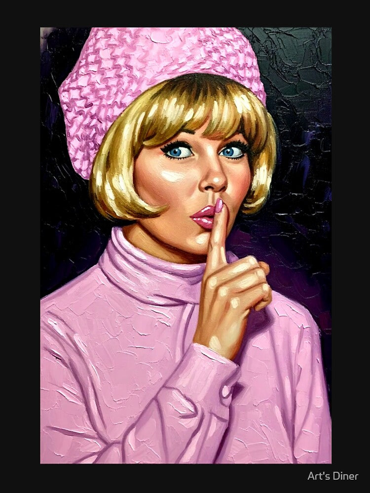 Doris Day - Pink & Pop Art Shush Portrait by Art's Diner Unisex , , , Long Sleeve Tee