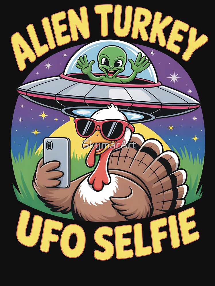 Alien Turkey UFO Selfie Funny Christmas Gift Idea by SkymarArt