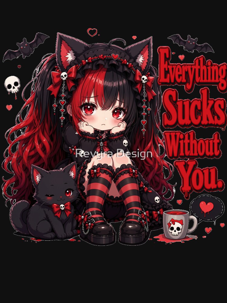 Cute Gothic Anime Girl Everything Sucks by Revyra Design
