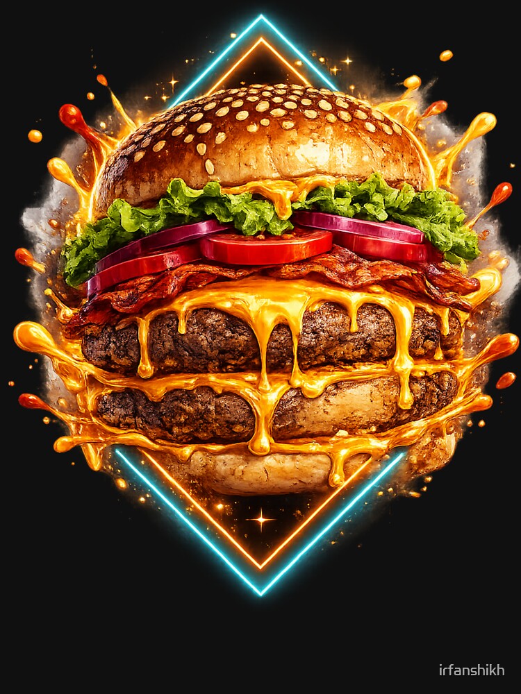 Neon Geometric Burger: Modern Contemporary Geometric Art Design by irfanshikh
