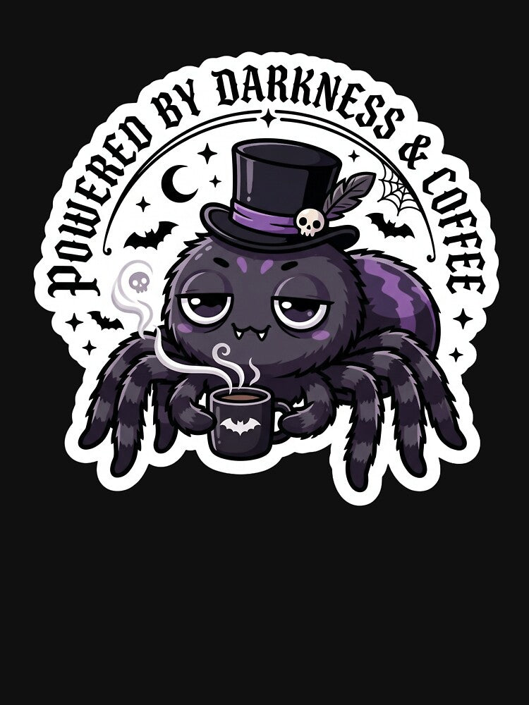 Powered by Darkness & Coffee - Cute Goth Spider Sticker by EnigmaticGoth