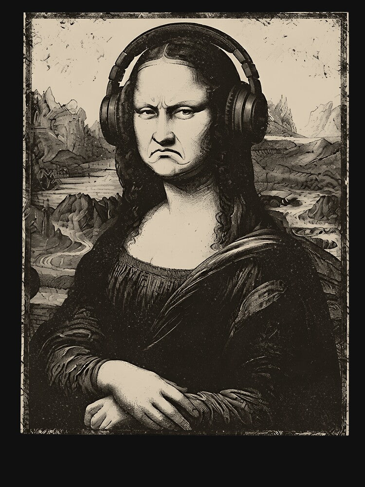 Mona Lisa Bass Face With Headphones Funny Music Art by PixlCrypt