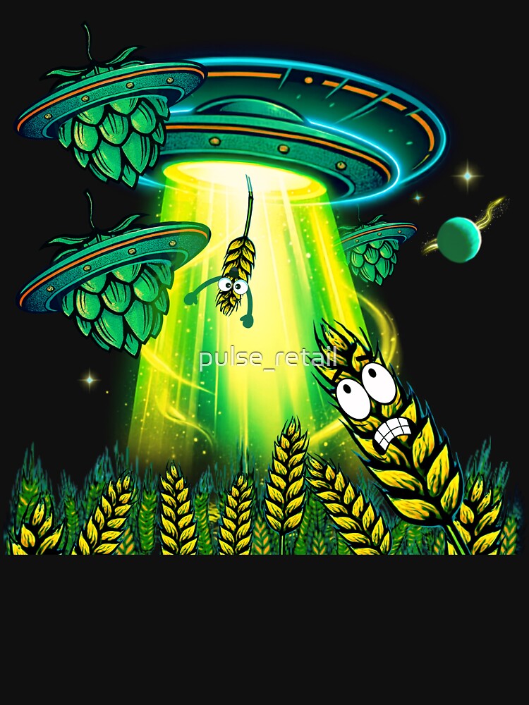 Alien Beer Abduction - UFO Hops and Barley Craft Beer Art by pulse_retail