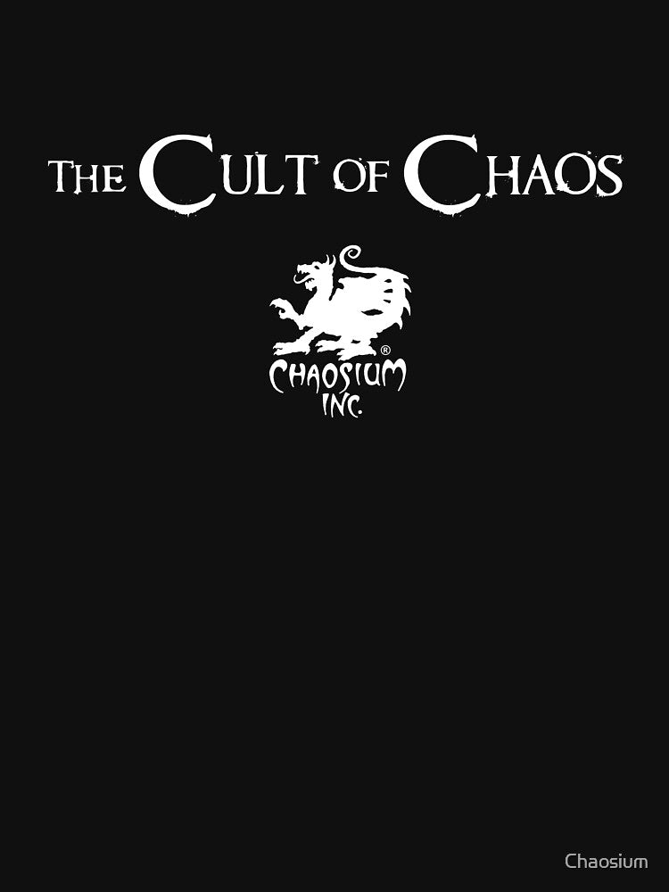 Official Cult of Chaos T-shirt (white logo) by Chaosium