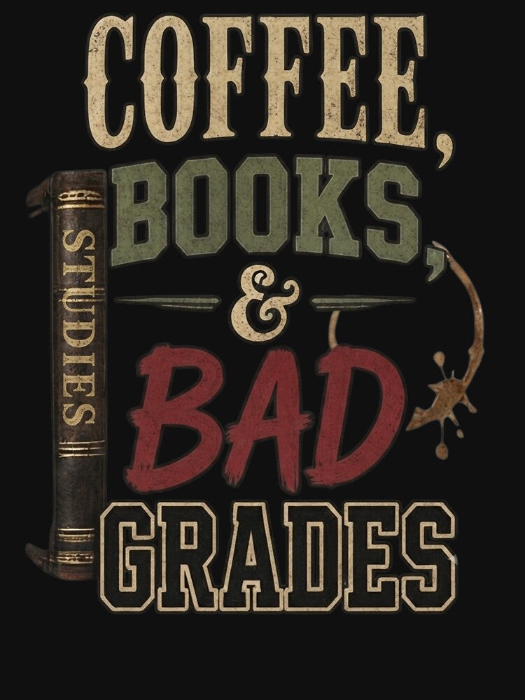 Coffee Books and Bad Grades Funny Student Humor Design by thoughtswear