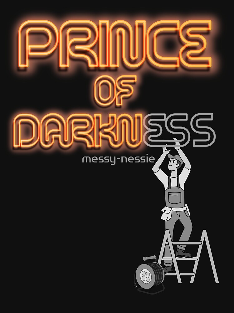 Funny electrician gift – Prince of Darkness neon sign electrician joke design by messy-nessie