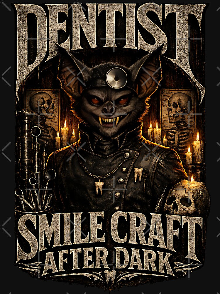 Gothic Bat Dentist Shirt, Horror Dentist Halloween Design, Dark Academia Dental Hygienist Gift, Smile Craft After Dark Gothic Medical Tee by ClinicalHubs