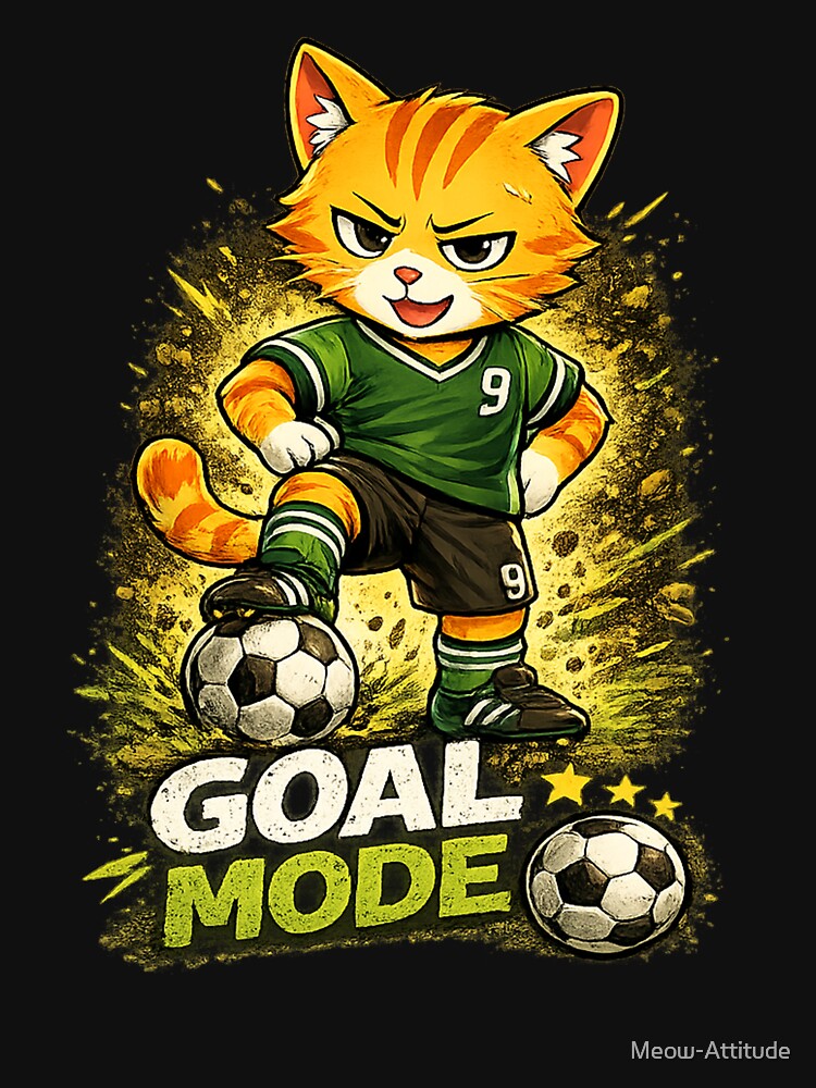 MISO | Goal Mode Funny Soccer Cat & Sticker Design by Meow-Attitude Unisex , , , Long Sleeve Tee