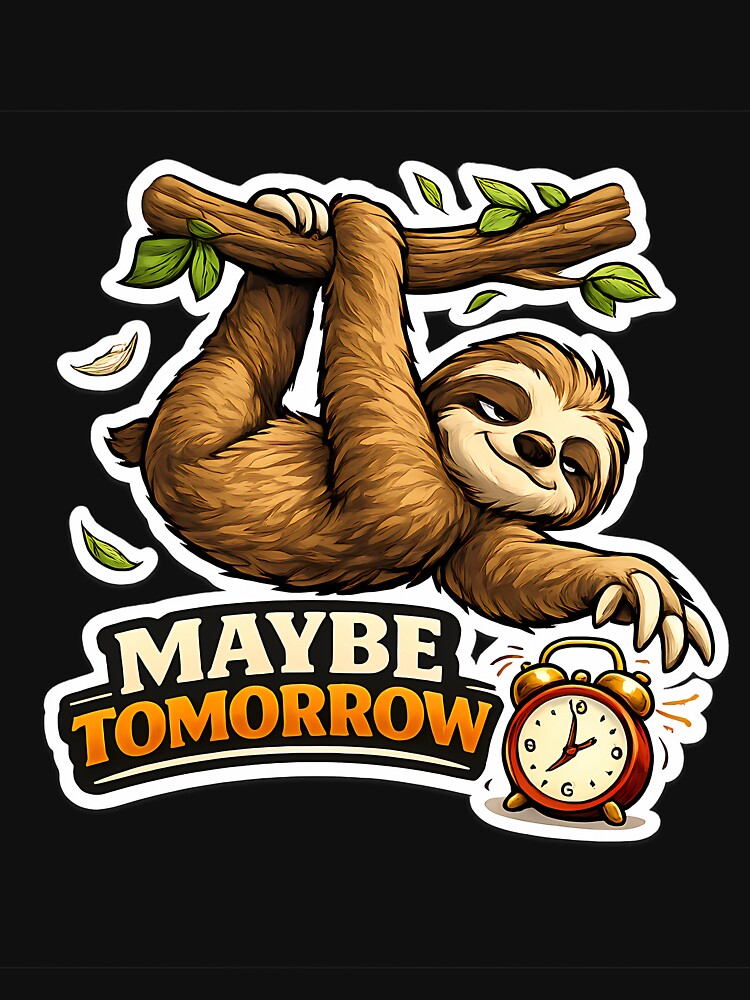 Maybe Tomorrow Funny Sloth Cute Procrastination Meme Design by lazygum