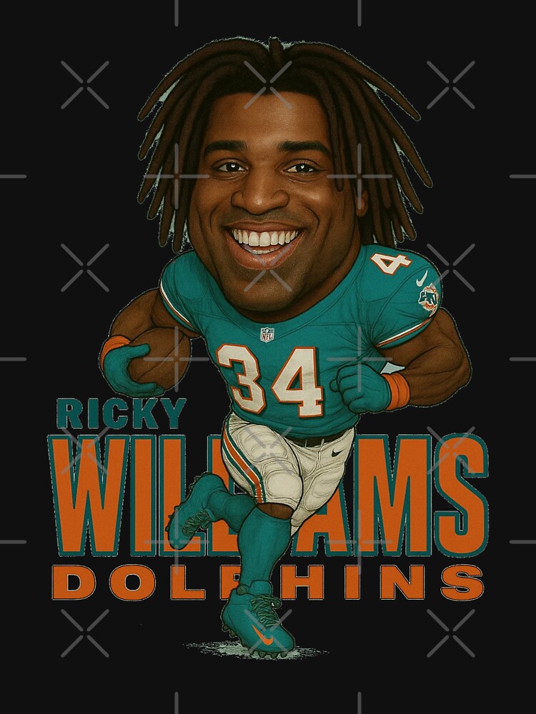 Ricky Williams #34 Miami Dolphins Caricature Art – Retro Football Illustration by TheArtOfCar