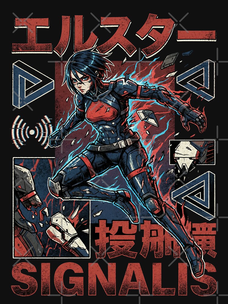 Signalis Elster Black Hair Red Eyes Retro Horror Design by Senpaiwaves