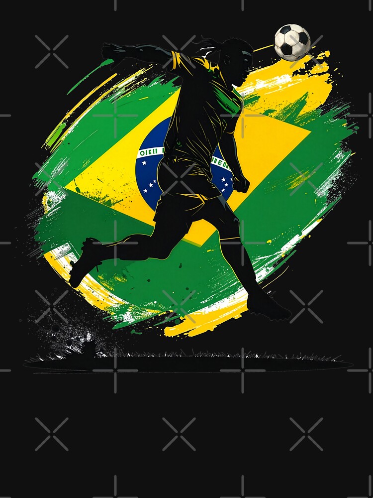 Brazil Soccer Player Art — Brasil Football Flag Action Fan Print by icemanphotos Unisex , , , Long Sleeve Tee