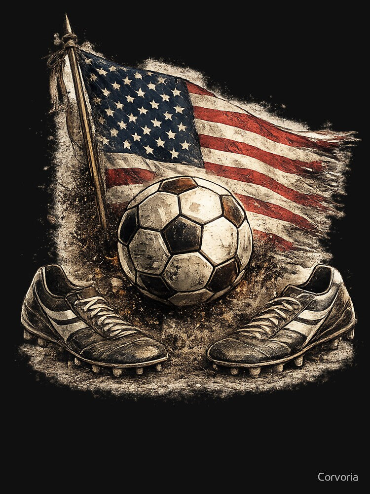 American Flag Soccer Ball Cleats by Corvoria Unisex , , , Long Sleeve Tee