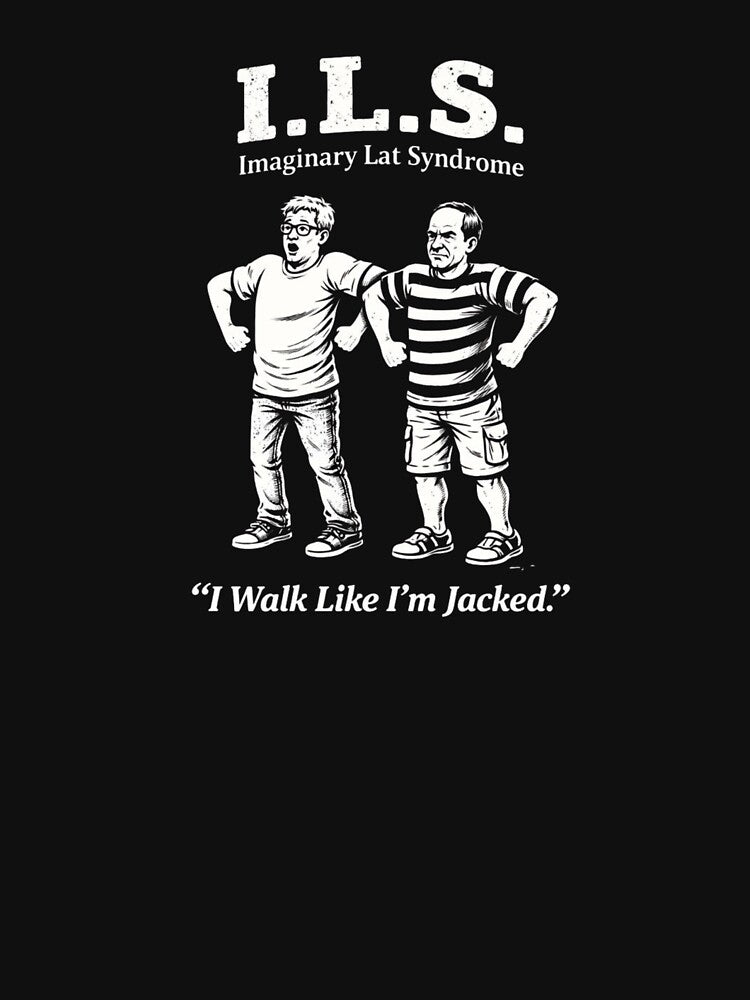 I.L.S. – Imaginary Lat Syndrome | “I Walk Like I’m Jacked” Funny Gym Humor Design by RollFuzzy