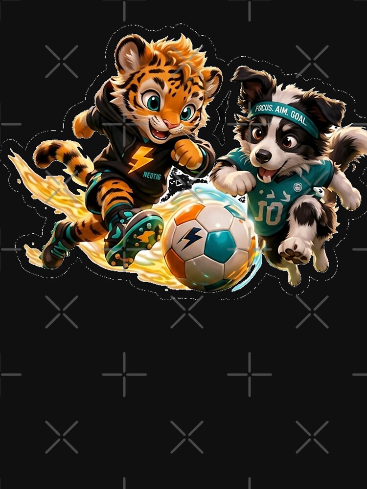 Cute Soccer Tiger and Collie Sticker - Funny Anime Animal Shirt, mug by NeoTigLuna Unisex , , , Long Sleeve Tee