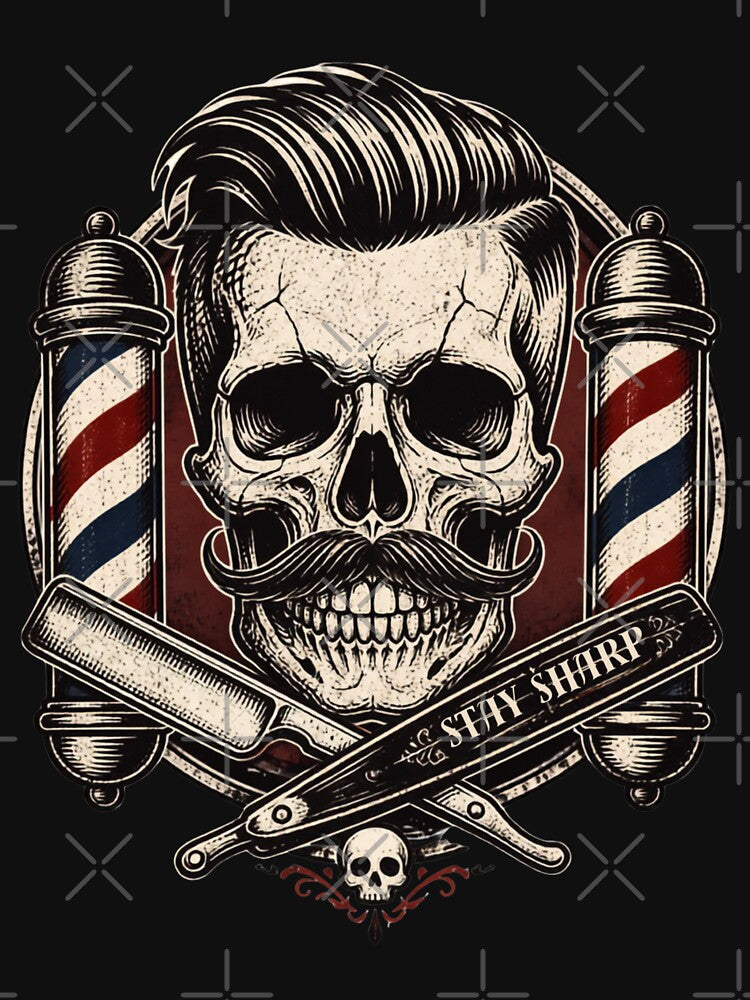 Vintage Stay Sharp Barber Skull Straight Razor Design by Barber MD Culture